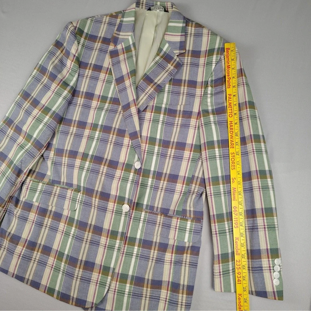 Jos A Bank Sport Coat Mens 46R 100% Cotton Madras Plaid Blazer Multicolor
